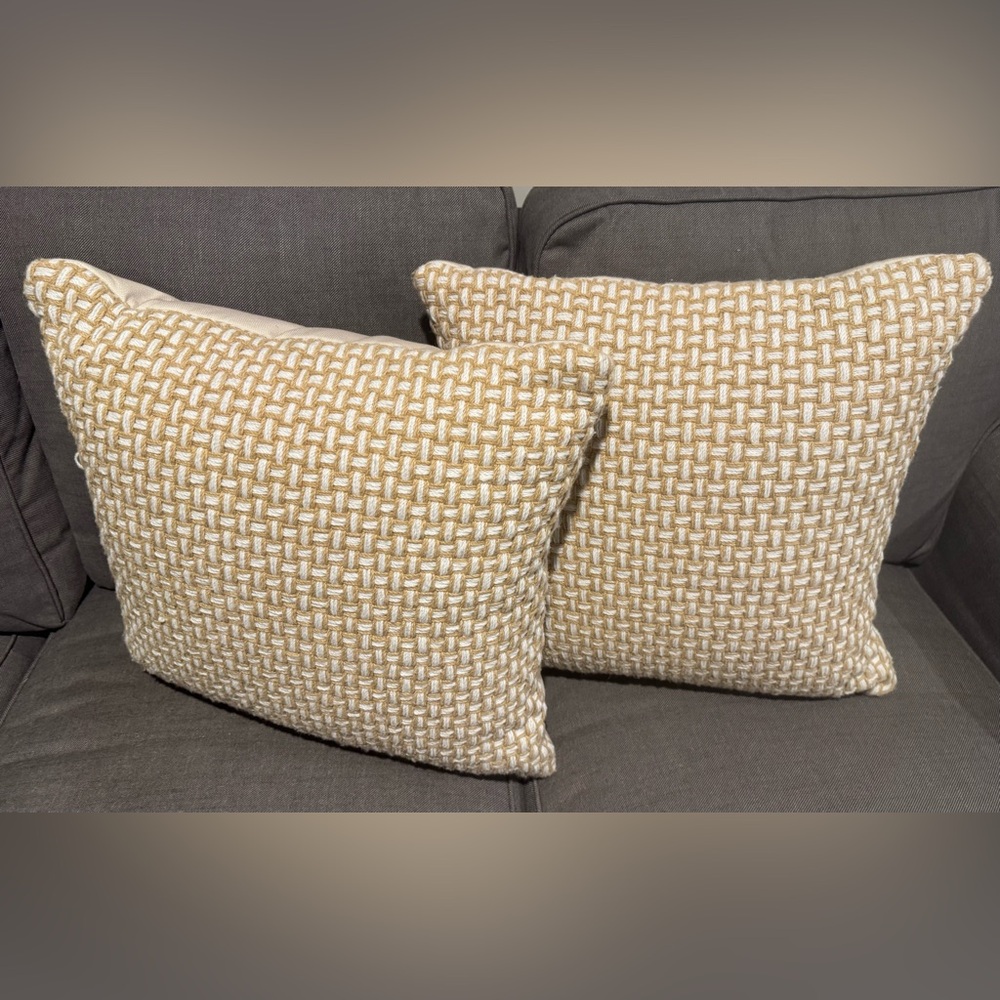 **NWT** West Elm Woven Tan and White Outdoor Pillows